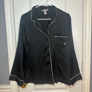 Victoria Secret Pajama Shirt Dress‎ Black Casual Women's Long Sleeve Size Medium